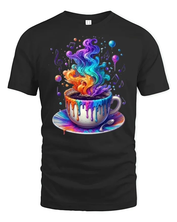 Rainbow Coffee Magic T-Shirt - black t-shirt on white background