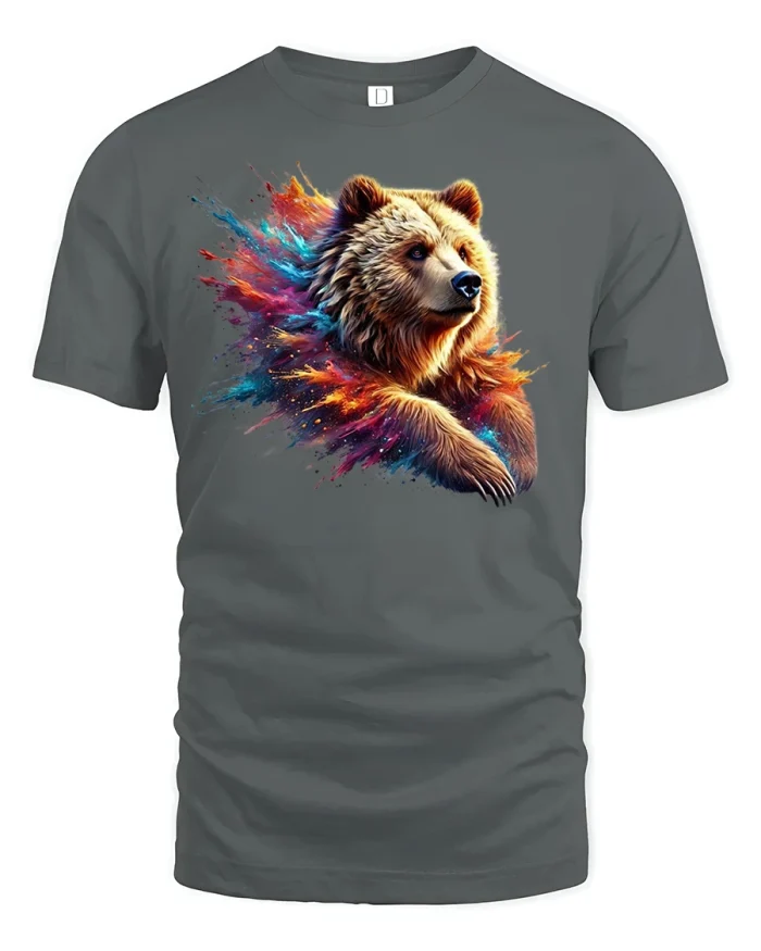 Majestic Bear Tee - Bold Colorful Gift - gray t-shirt on white background