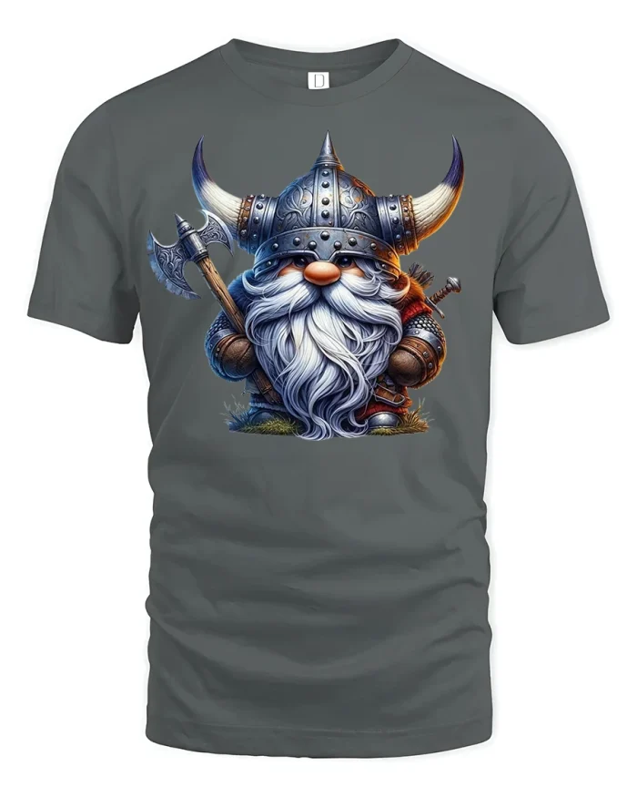 Viking Gnome Warrior T-Shirt - gray t-shirt on white background