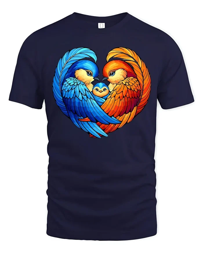Rainbow Lovebirds Tee - navy t-shirt on white background