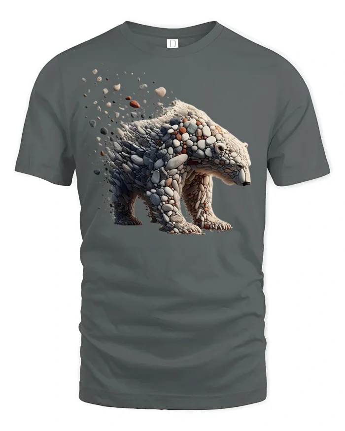 Stone Bear Graphic Tee - gray t-shirt on white background