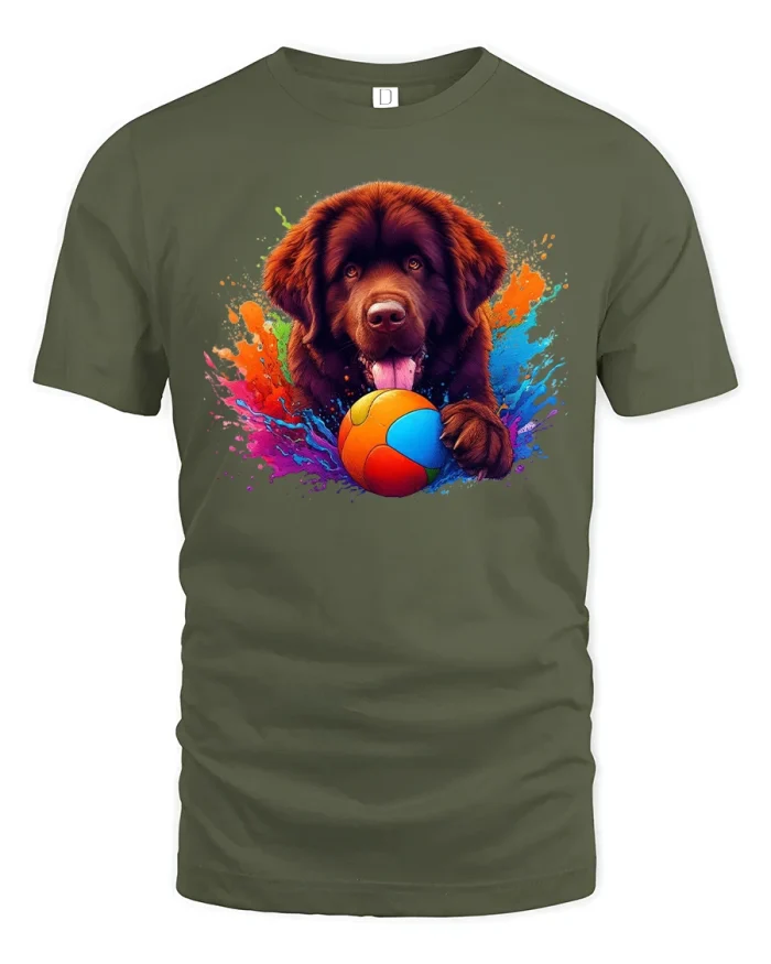 Playful Pup Color Splash T-Shirt - military green t-shirt on white background