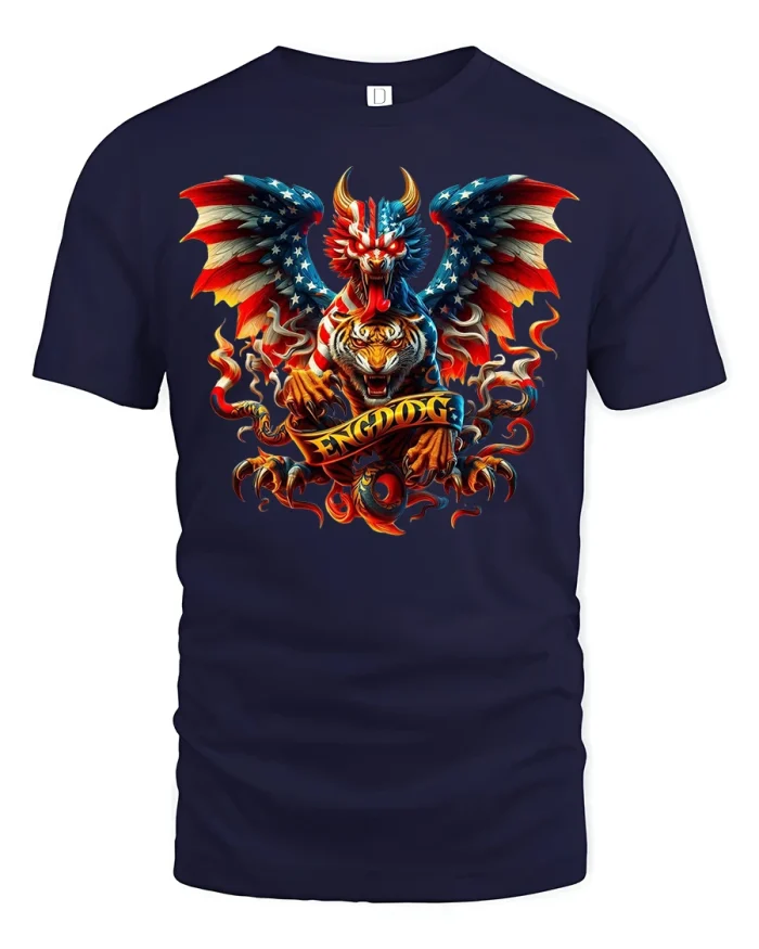 Patriotic Dragon Tiger Graphic T-Shirt - navy t-shirt on white background