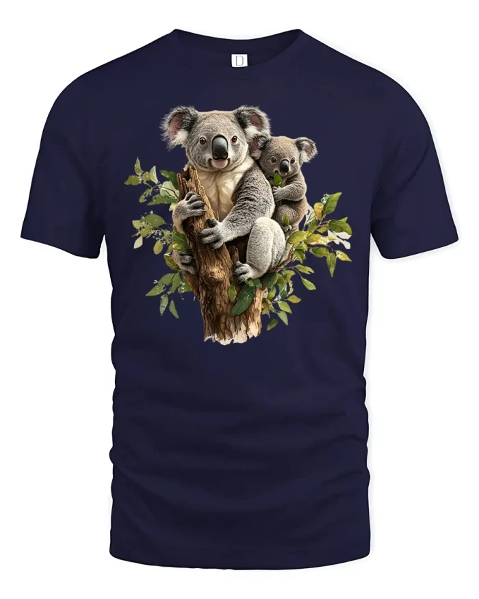 Cute Koala Mom and Baby T-shirt - navy t-shirt on white background