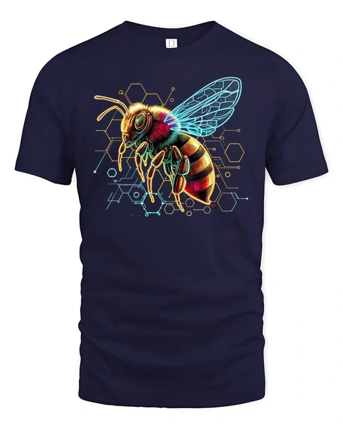 Neon Honeybee Science Art Tee - navy t-shirt on white background