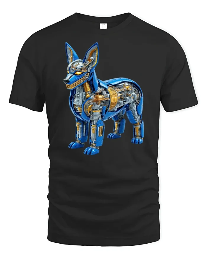 Cyber Anubis Robotic Dog T-shirt - black t-shirt on white background