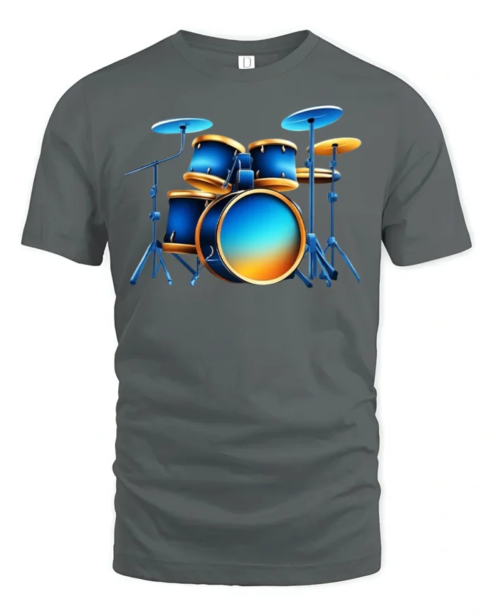 Blue Gradient Drum Set T-shirt - gray t-shirt on white background