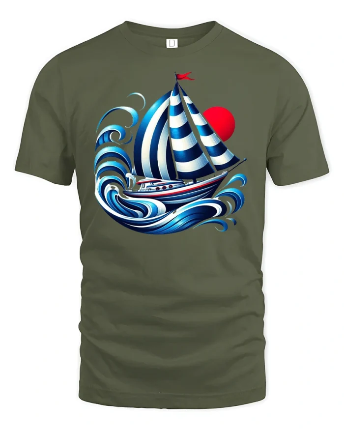 Ocean Sailing Adventure Tee - military green t-shirt on white background