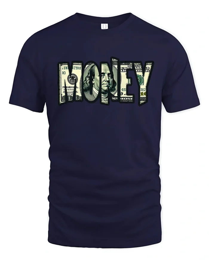 Money Graphic Tee - navy t-shirt on white background