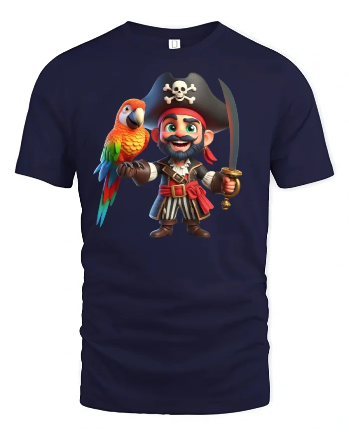 Pirate Captain and Parrot Tee - navy t-shirt on white background