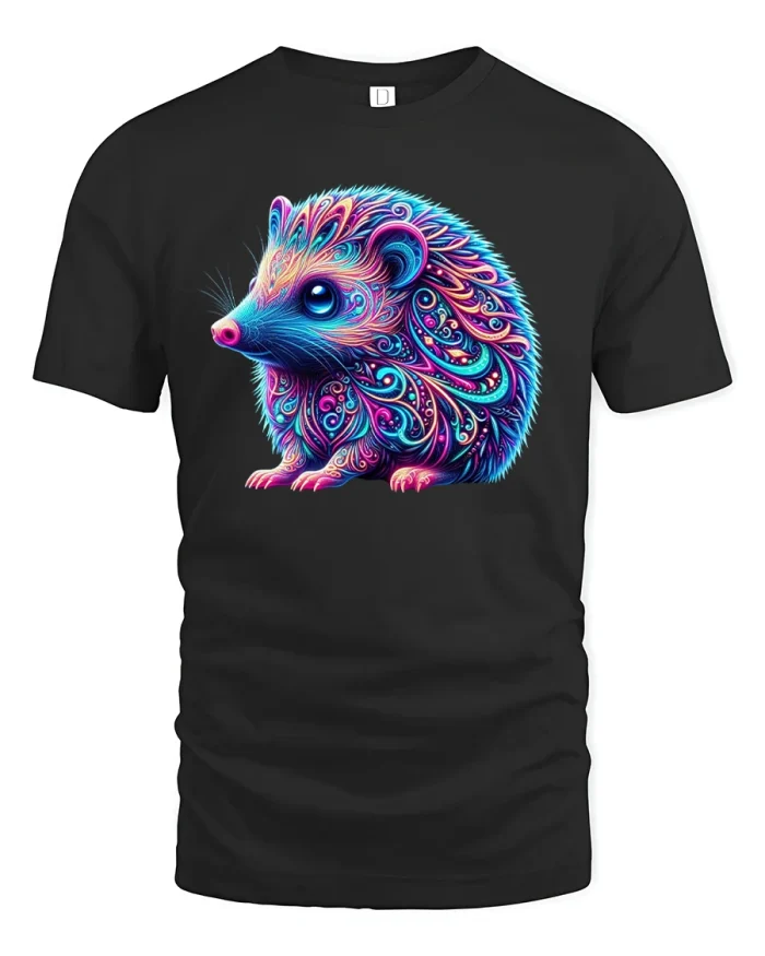 Neon Hedgehog Art Tee - black t-shirt on white background