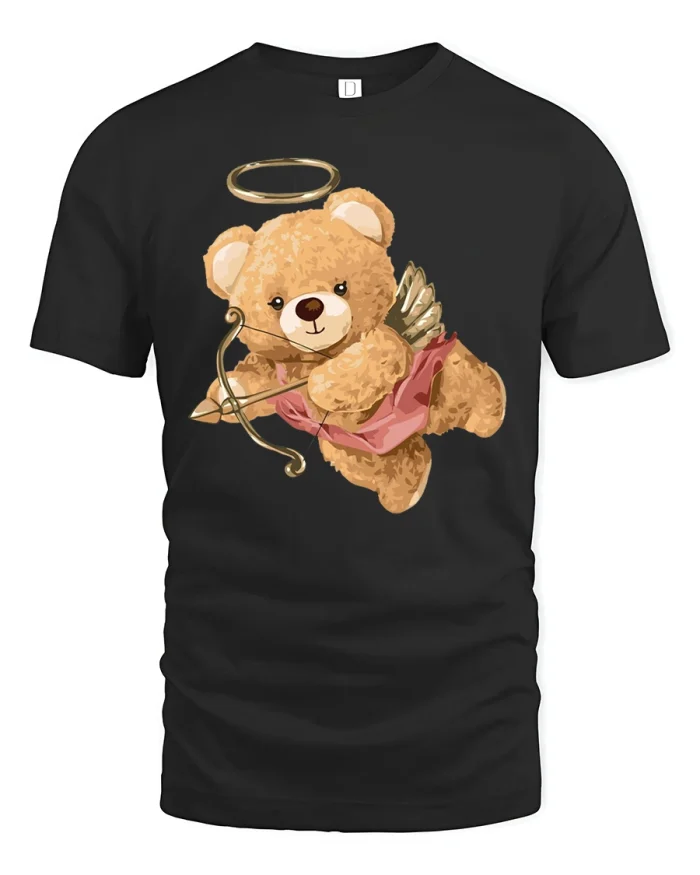 Cute Cupid Teddy Bear Tee - black t-shirt on white background