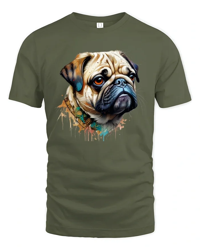 Cute Pug Face Tee - military green t-shirt on white background