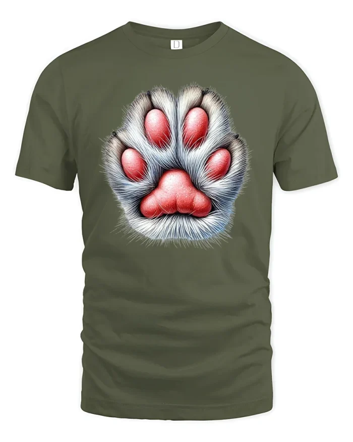 Cute Cat Paw Print Tee - military green t-shirt on white background