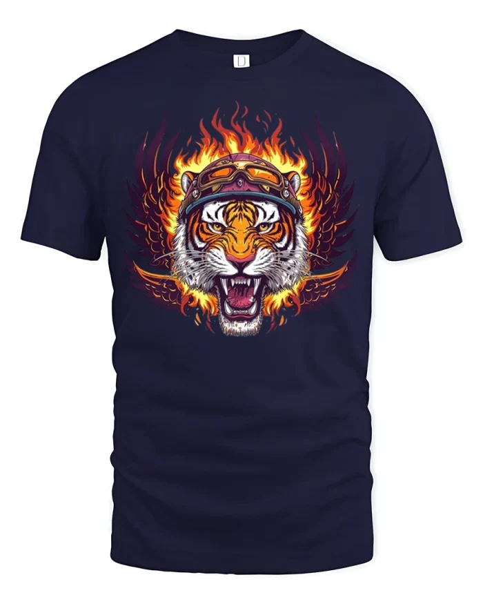 Fierce Tiger Flame Wing Tee - navy t-shirt on white background