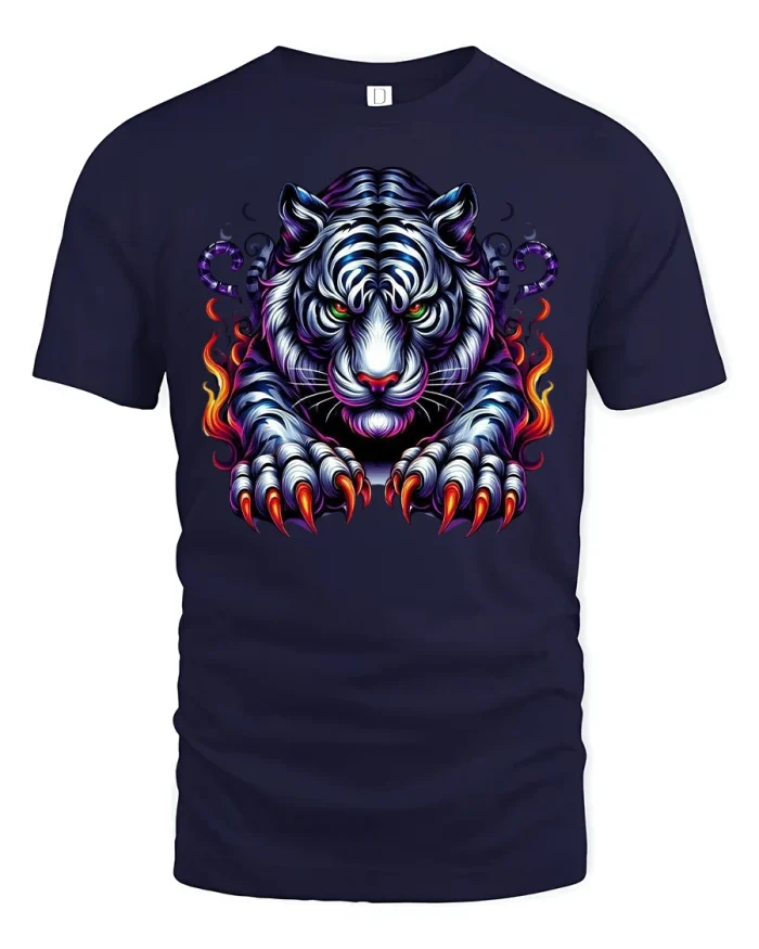 Wild Tiger Attack T-Shirt - navy t-shirt on white background