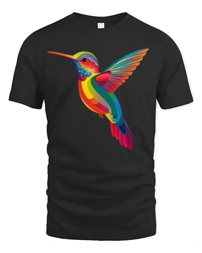 Rainbow Hummingbird Tee - black t-shirt on white background