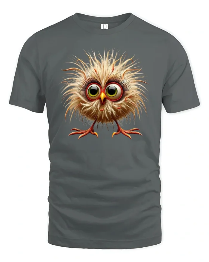 Funny Fluffy Owl Tee - gray t-shirt on white background