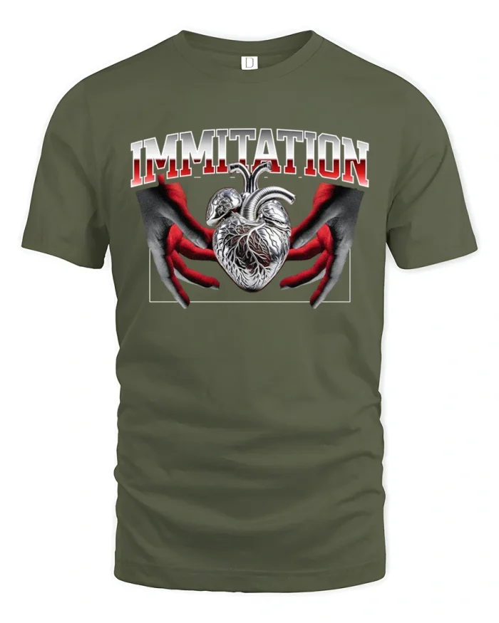 Imitation Heart Graphic Tee - military green t-shirt on white background