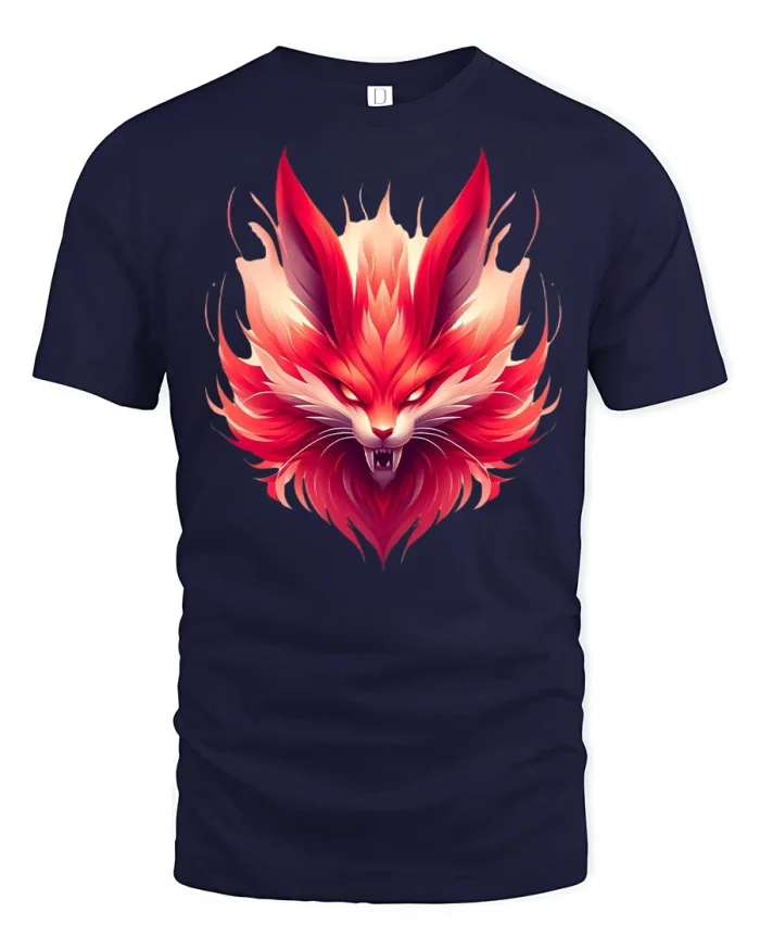 Fiery Fox Spirit Graphic Tee - navy t-shirt on white background