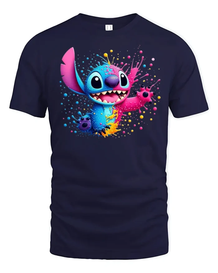 Crazy Alien Cartoon Splash Tee - navy t-shirt on white background