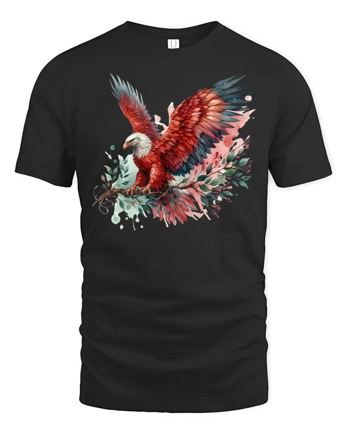 Majestic Red Eagle T-Shirt - black t-shirt on white background