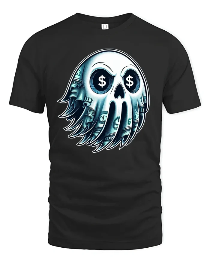Money Skull With Dollar Eyes T-Shirt - black t-shirt on white background