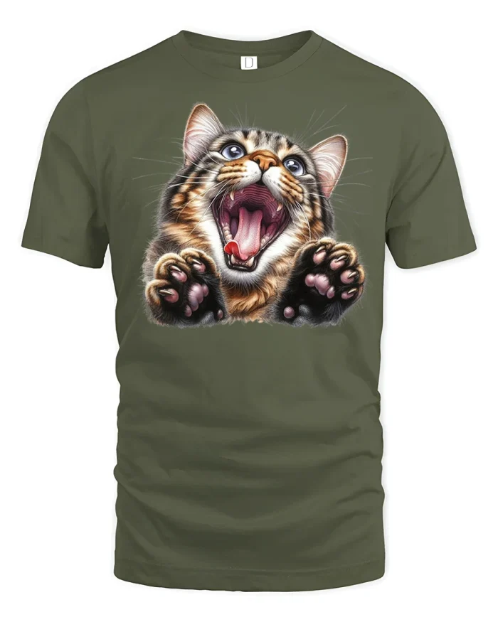 Funny Cat Scream T-Shirt - military green t-shirt on white background