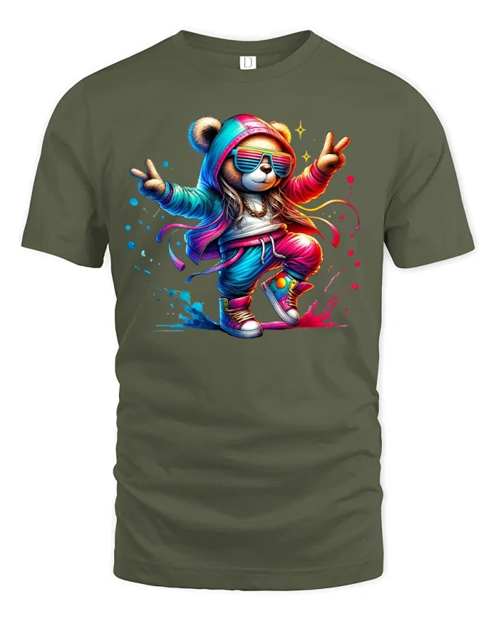 Hip Hop Teddy Bear T-Shirt - military green t-shirt on white background