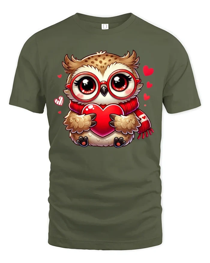 Cute Owl Love T-Shirt - military green t-shirt on white background