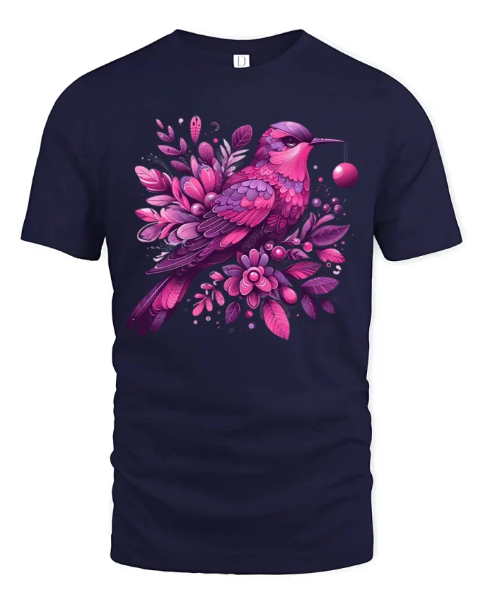 Elegant Purple Bird T-Shirt - navy t-shirt on white background