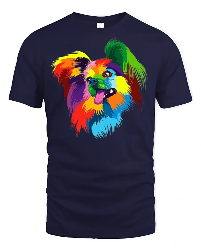 Rainbow Puppy Art T-Shirt - navy t-shirt on white background