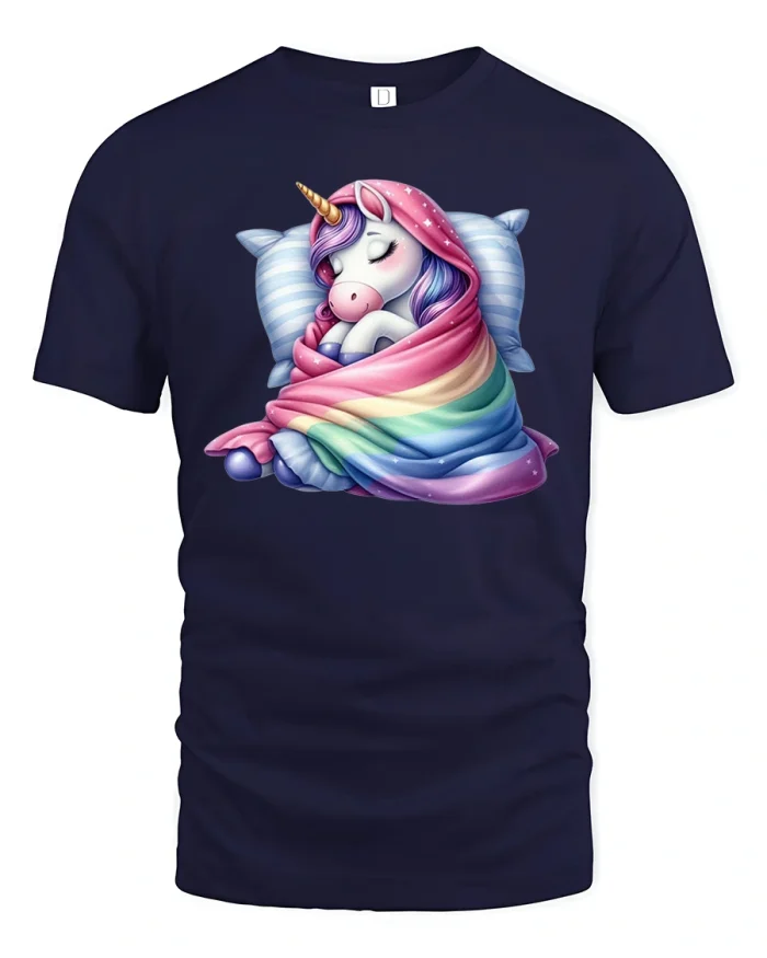 Sleeping Unicorn T-Shirt - navy t-shirt on white background