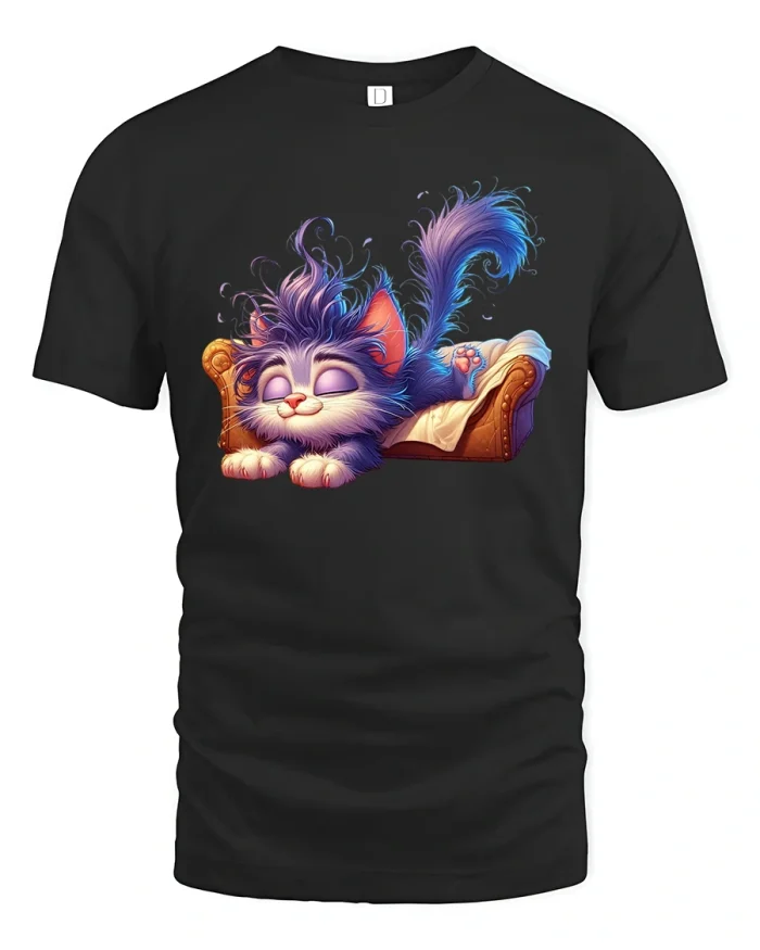 Sleepy Cat on Couch Cute T-Shirt - black t-shirt on white background