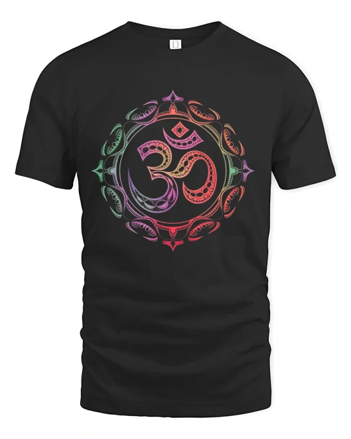 Om Symbol Mandala Spiritual T-Shirt - black t-shirt on white background