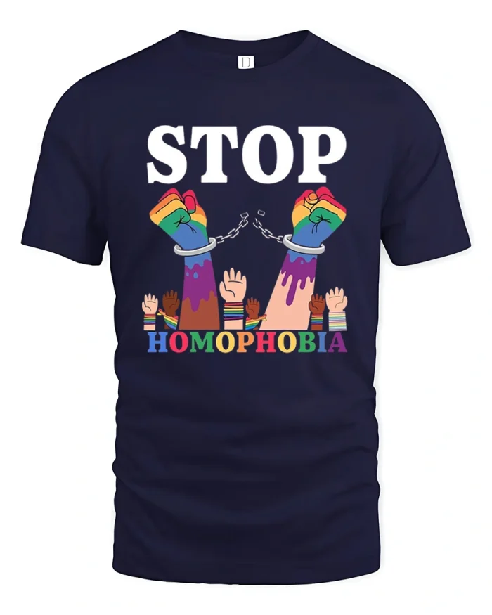 Stop Homophobia Equality T-Shirt - navy t-shirt on white background