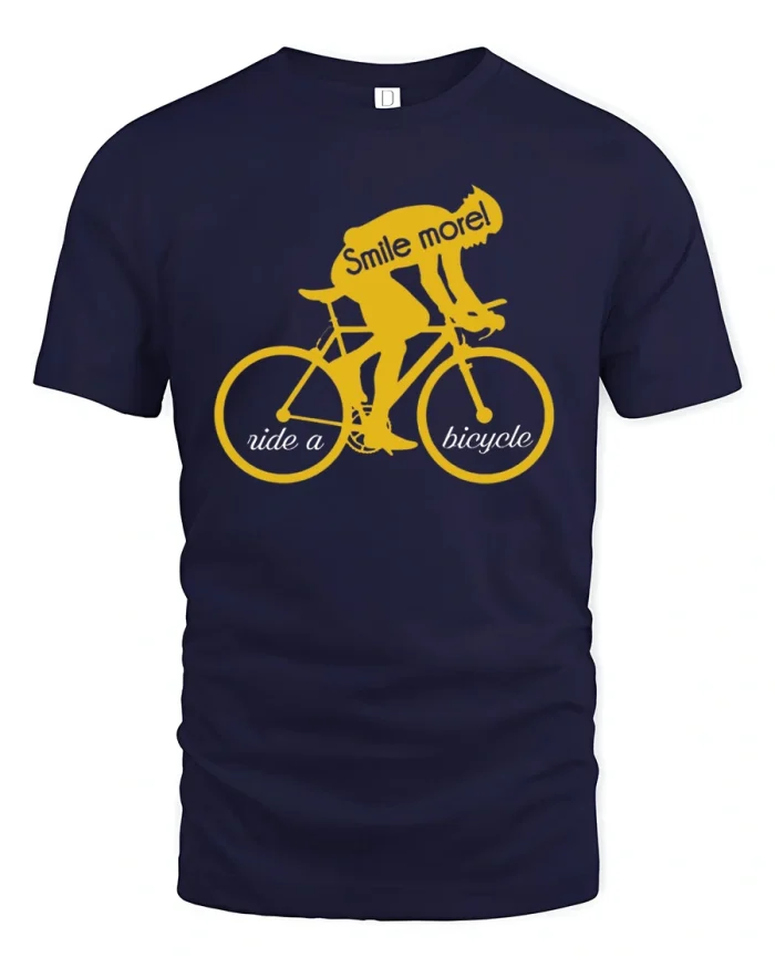 Smile More Ride a Bicycle T-Shirt - navy t-shirt on white background