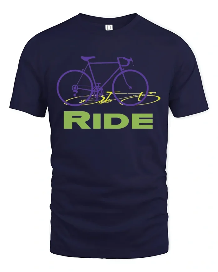Ride Bicycle Graphic Tee - navy t-shirt on white background