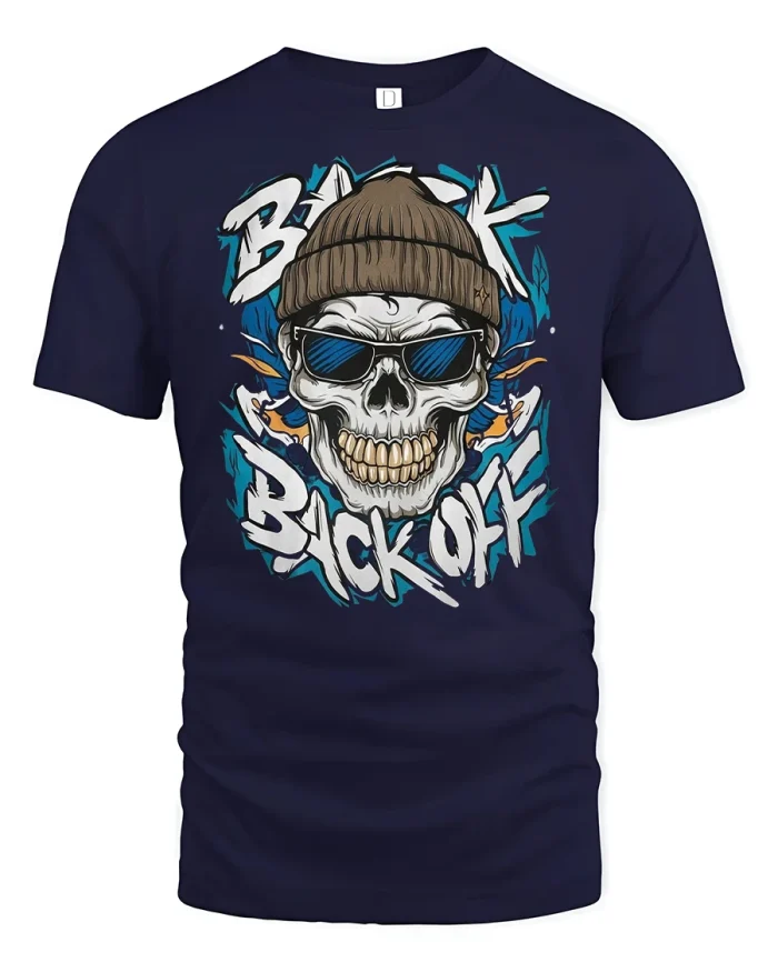 Skull Back Off Printed Tee - navy t-shirt on white background
