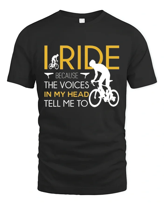 Funny Cycling Tee Voices In My Head T-Shirt - black t-shirt on white background