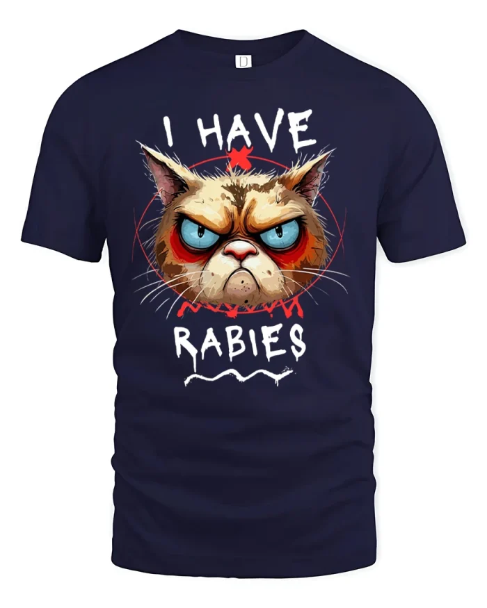 Angry Cat I Have Rabies T-Shirt - navy t-shirt on white background
