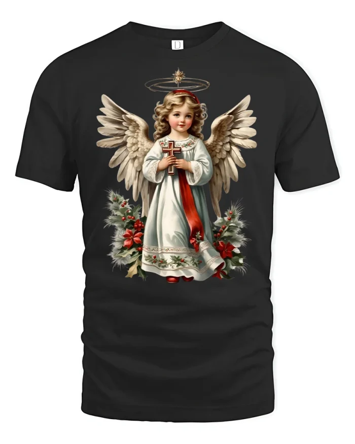 Guardian Angel Christmas Blessing T-Shirt - black t-shirt on white background