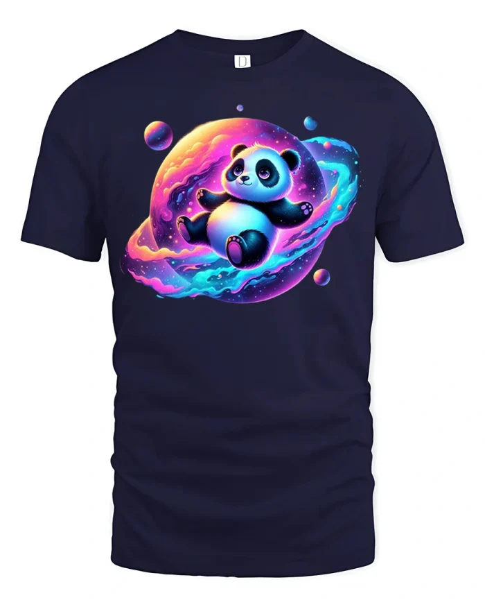 Cosmic Galaxy Panda Tee - navy t-shirt on white background