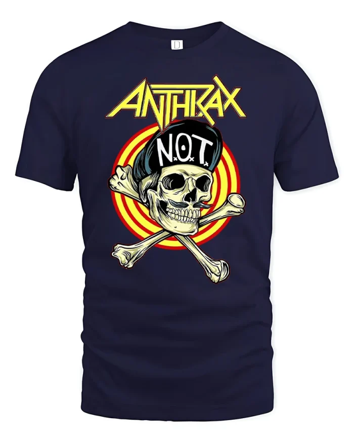 Anthrax Skull Crossbones Graphic Tee - navy t-shirt on white background