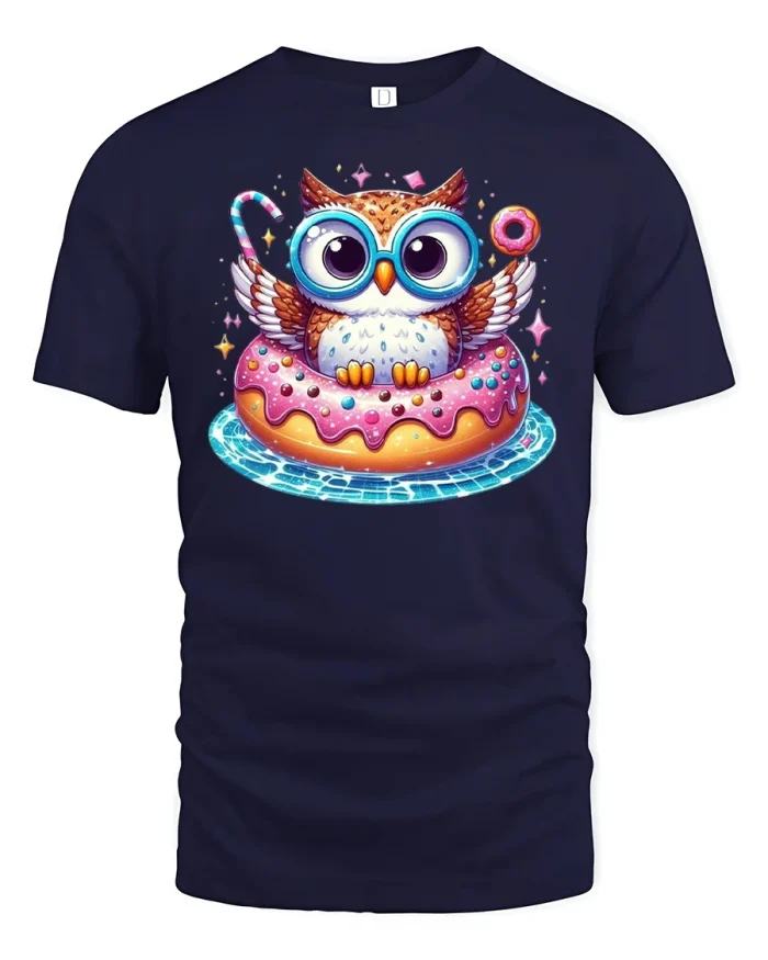 Cute Owl Donut Tshirt - navy t-shirt on white background