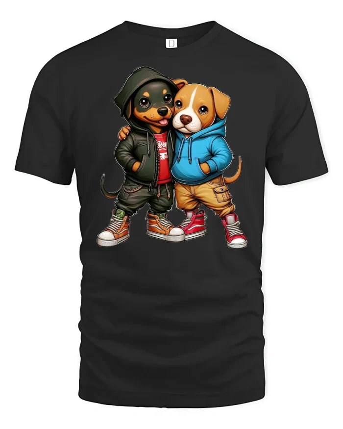 Streetwear Dogs Friendship Graphic T-shirt - black t-shirt on white background