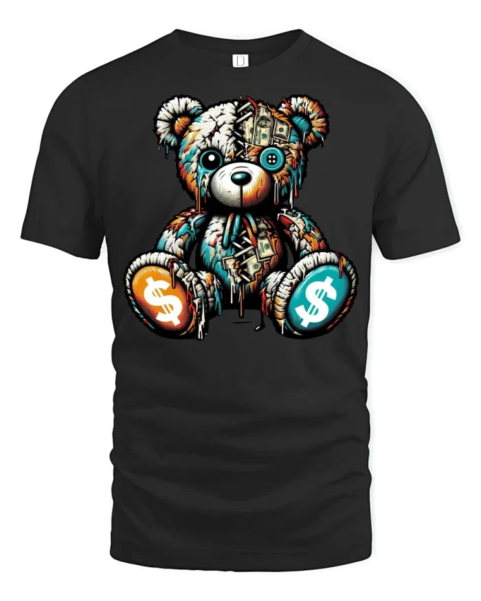Money Bear Streetwear Graphic Tee - black t-shirt on white background
