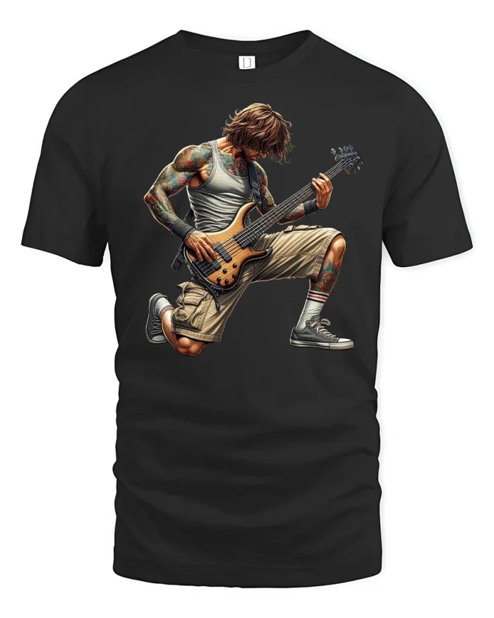 Rock Guitarist Power Stance Tee - black t-shirt on white background