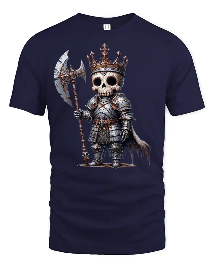 Skeleton King Warrior Armor T-shirt - navy t-shirt on white background