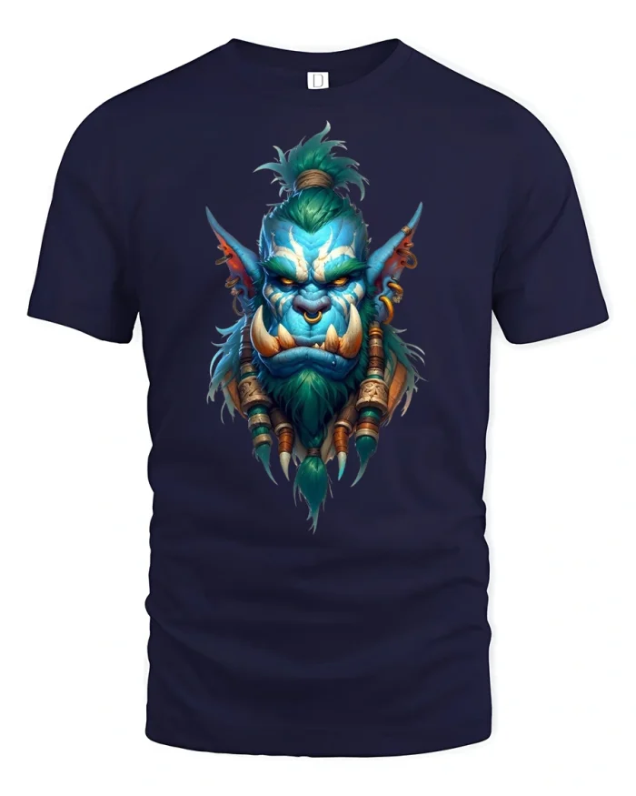 Tribal Troll Warrior Face T-shirt - navy t-shirt on white background